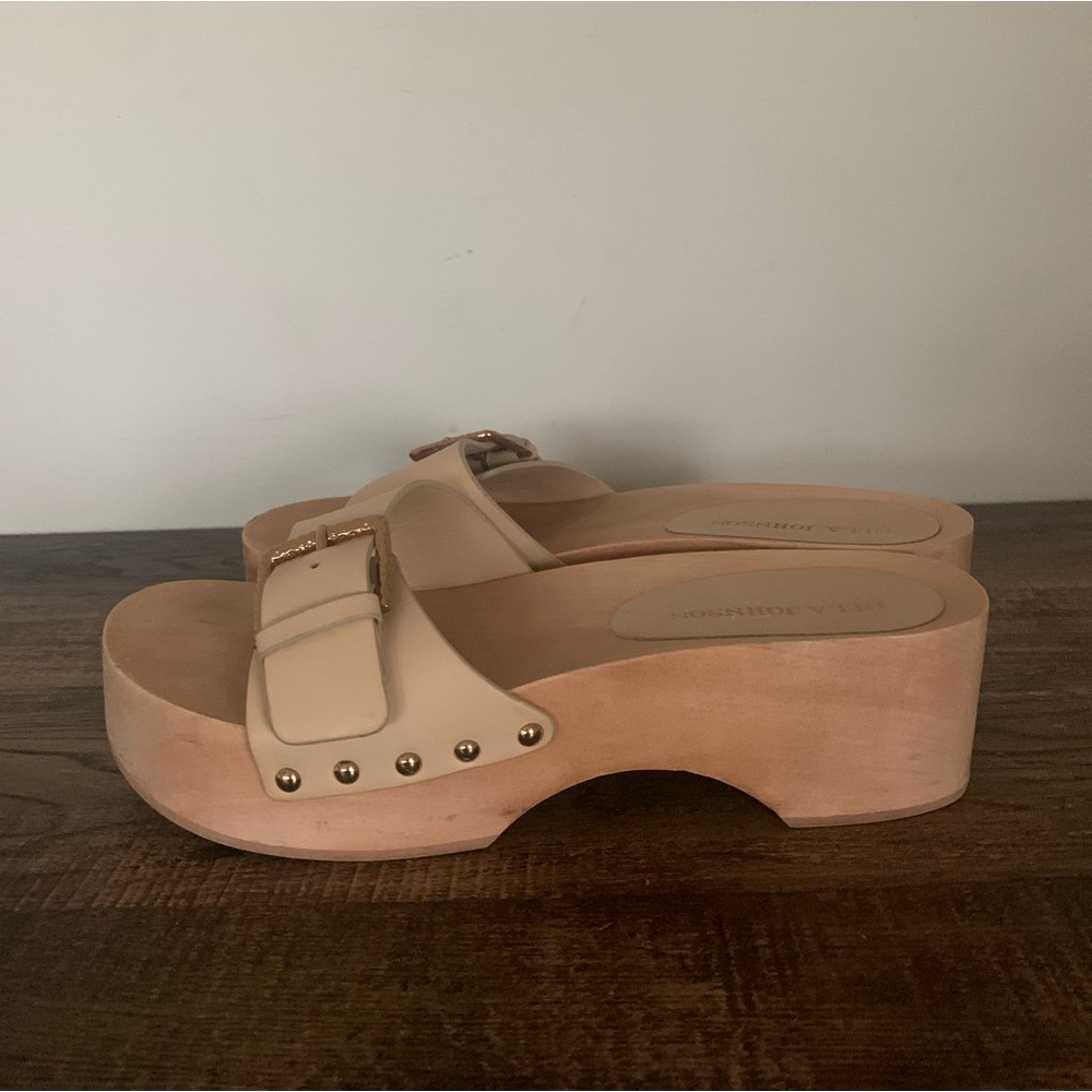 Ulla Johnson Women's Buckle Wooden Clog Slide Sandals Cream Size 38.5 US 8 - Picture 5 of 11